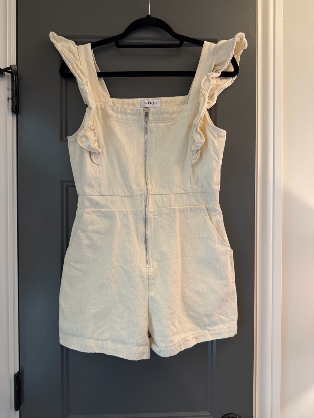 Gilli Cream Denim short Romper with Front Zip